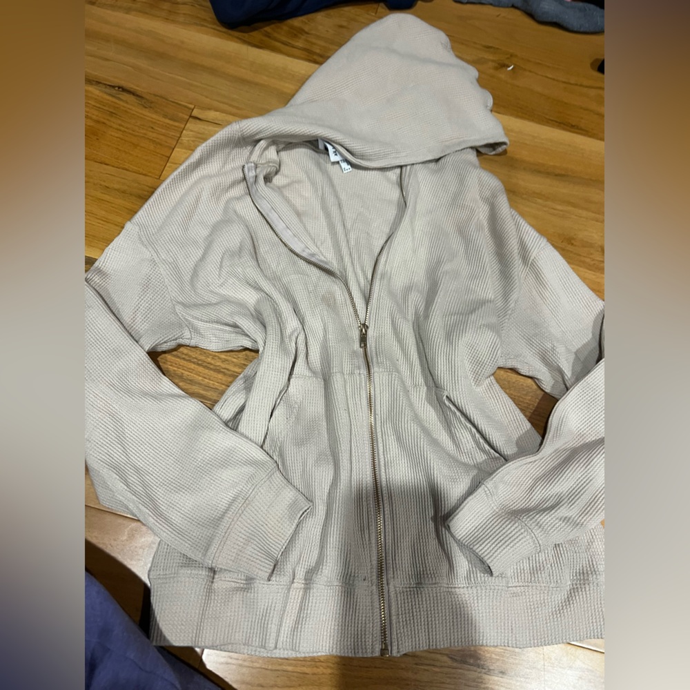 Princess Polly Cream Waffle Knit Zip Up Hoodie